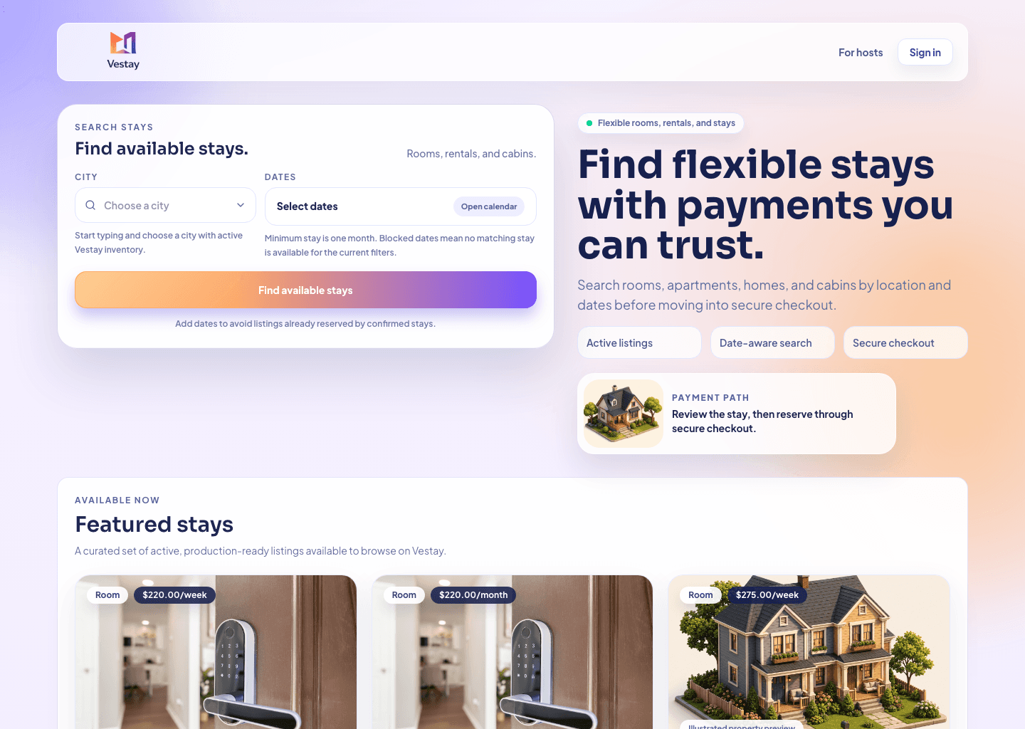 Vestay web app preview